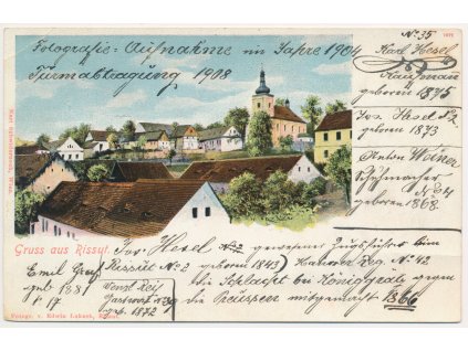 27 - Kladensko, Družec, koláž, pohled na obec, cca 1904