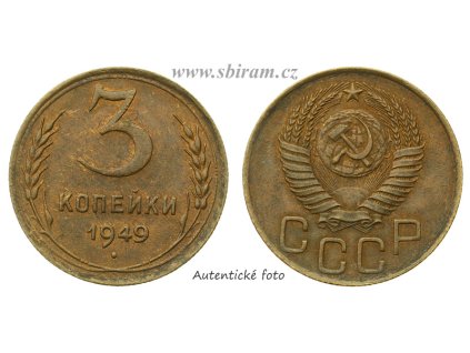 SSSR, mince 3 Kopějky, 1949...viz autentické foto