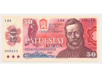ČSSR, 50 Kčs, 1987, série I 09, neperforovaná, luxusní sběratelská jakost UNC