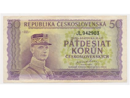 ČSR, 50 Kčs, bez data (1945), série JL, neperforovaná, krásný stav 0+