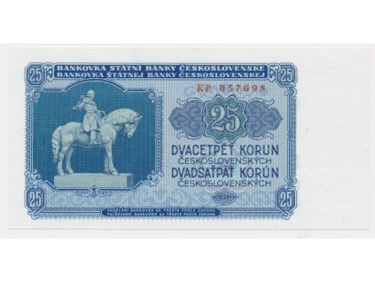 ČSSR, 25 Kčs, 1953, série KP, neperforovaná, luxusní sběratelská jakost UNC