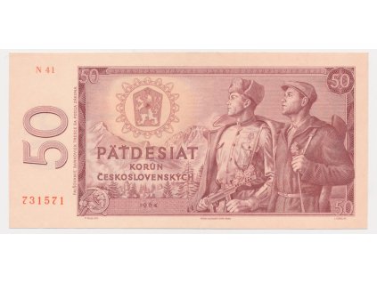 ČSSR, 50 Kčs, 1964, série N 41, neperforovaná, luxusní sběratelská jakost UNC