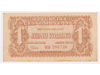 ČSR, 1 K, 1944, série MB, neperforovaná, pěkný stav 1