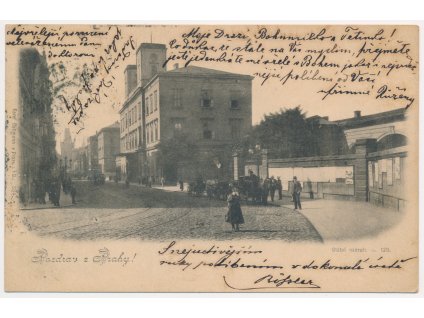 49 - Praha, oživená partie před "Státním nádražím", prošlá poštou 1899