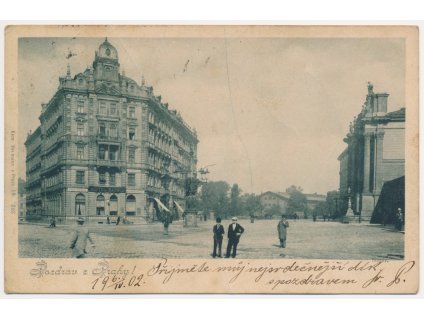 49 - Praha, Těšnov, oživená ulice, cca 1902, vada-lom