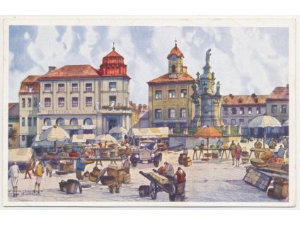 27 - Kladno, oživené náměstí s trhy, O. Schmidt, cca 1940