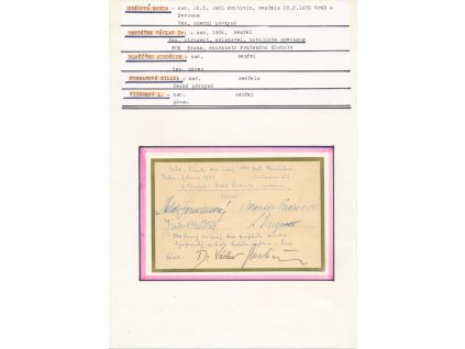 Krásová Marta; Blažíček Jindřich; Formanová Milada; Smetáček Václav, sběratelský list s vl. podpisy operních pěvců a dirigenta