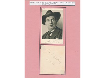 Křikava Josef (1895-1981), operní pěvec, sběratelský list s vl. podpisem