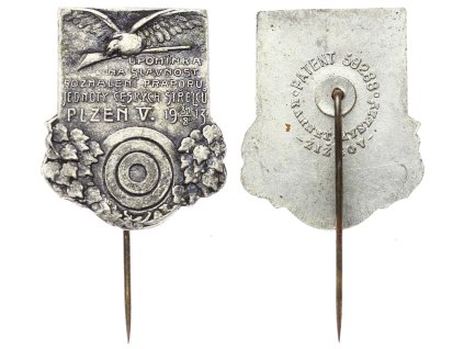 ČSR, AE odznak Střelecká jednota Plzeň, 1913, výška na jehle 50mm