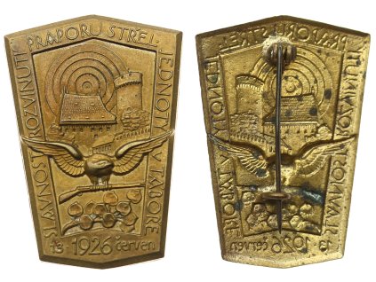 ČSR, AE odznak Střelecká jednota Tábor, 1926, zavírací jehla, rozměr 40x25mm