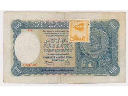 ČSR, 100  Ks, 1940/kolek 1945, série K 5, perforovaná, slušný oběhový stav