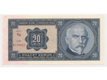 ČSR, 20 Kč, 1926, série Eg, neperforovaná (!!), luxusní sběratelská jakost UNC