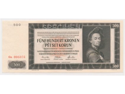 Protektorát, 500 K, 1942, série Ga, perforovaná, luxusní sběratelská jakost UNC