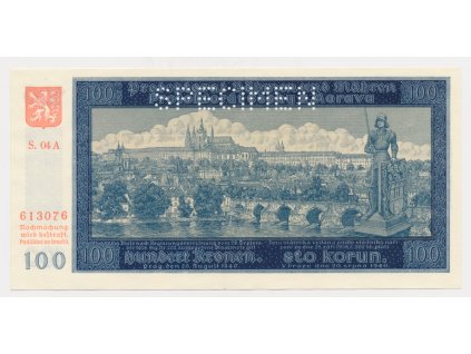 Protektorát, 100 K, 1940, série 04 A (I.vydání), perforovaná, luxusní sběratelská jakost UNC