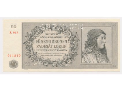 Protektorát, 50 K, 1944, série 04 A, perforovaná, luxusní sběratelská jakost UNC