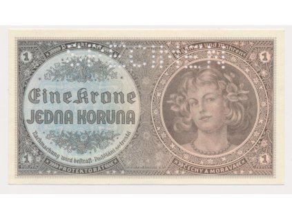 Protektorát, 1 K, bez data (1940), série H 080, perforovaná, luxusní sběratelská jakost UNC