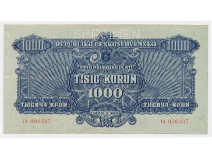 ČSR, 100 K, 1944, série TA, perforovaná, slušná oběhová jakost