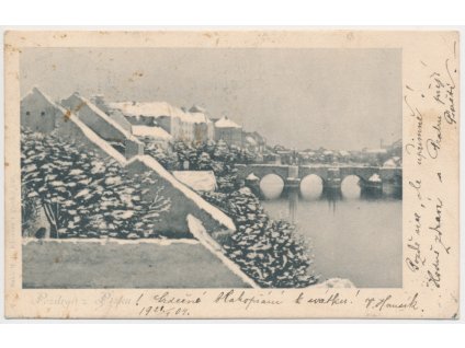 46 - Písek, Pohled na město, zimní partie, prošlá poštou 1904