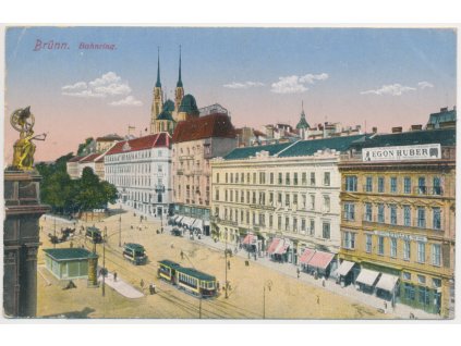 04 - Brno, Bahnring, pohled na oživené náměstí, tramvaje..., cca 1915