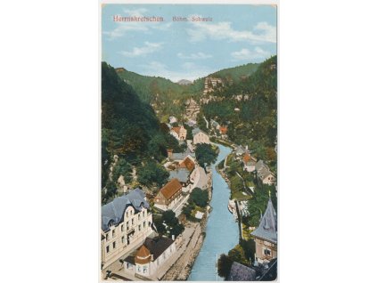 14 - Děčínsko, Hřensko (Herrnskretschen), České Švýcarsko, celk. pohled, cca 1910