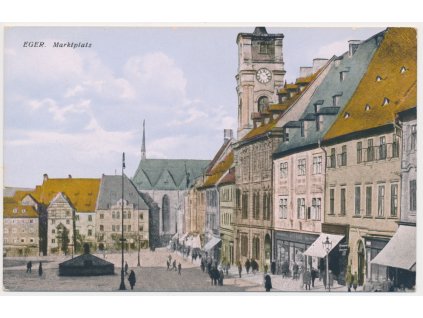 08 - Cheb (Eger), Marktplatz, Oživené náměstí, cca 1915