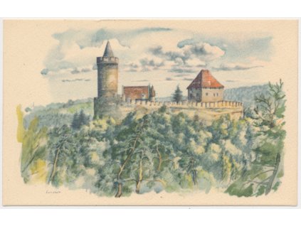 35 - Mělnicko, hrad Kokořín, malíř A. J. Alex, cca 1930