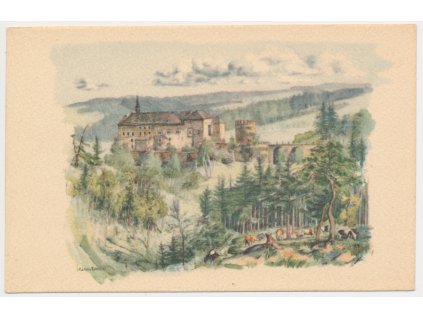 41 - Olomoucko, hrad Šternberk, malíř A. J. Alex, cca 1930