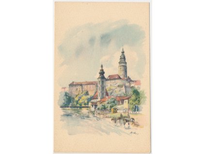 13 - Český Krumlov, zámek a okolí, malíř A. J. Alex, cca 1930