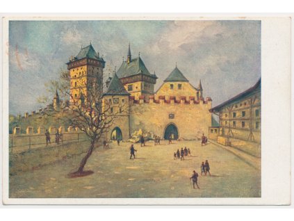 02 - Berounsko, hrad Karlštejn, oživené nádvoří, cca 1943