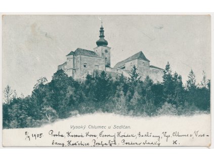 54 - Příbramsko, Vysoký Chlumec, pohled na gotický hrad, cca 1905