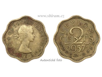 Cejlon, mince 2 Cent, 1957...viz autentické foto