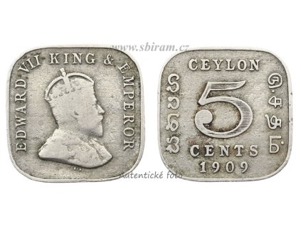Cejlon, mince 5 Cent, 1909...viz autentické foto