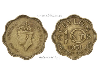 Cejlon, mince 10 Cent, 1951...viz autentické foto