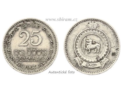 Cejlon, mince 25 Cent, 1963...viz autentické foto