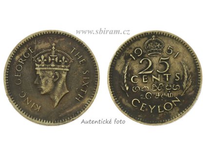 Cejlon, mince 25 Cent, 1951...viz autentické foto