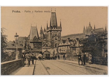 49 - Praha, Oživená partie z Karlova mostu, prošlá poštou 1909