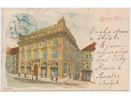 49 - Praha, koláž, Zemská banka, prošlá poštou 1900