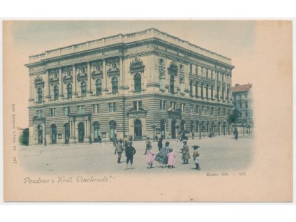 49 - Praha, Vinohrady, kolorovaná, oživená partie před Národním domem, K. Bellmann