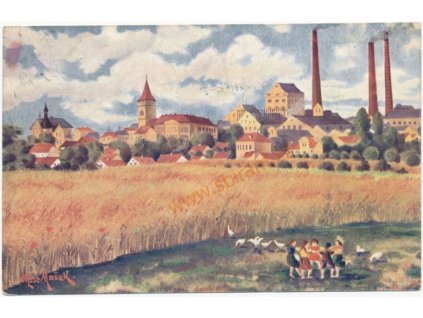 29 - Kolínsko, Pečky od severovýchodu, nákl. F. Holub, cca 1916