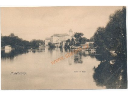 40 - Nymbursko, Poděbrady, zámek od Labe, cca 1906