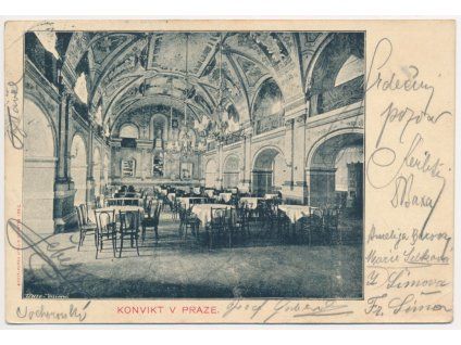 49 - Praha, Restaurace Konvikt - interiér, prošlá poštou 1905