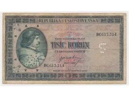 ČSR, 1000 Kčs, bez data (1945), série BC, perforace S, oběhový stav