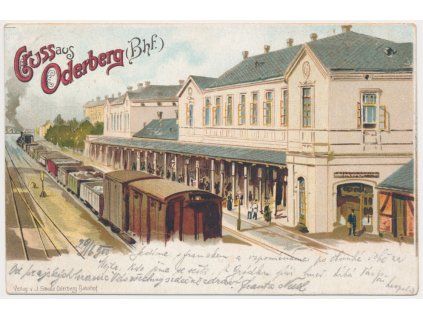 26 - Karvinsko, Bohumín (Oderberg), koláž, vlakové nádraží, cca 1900
