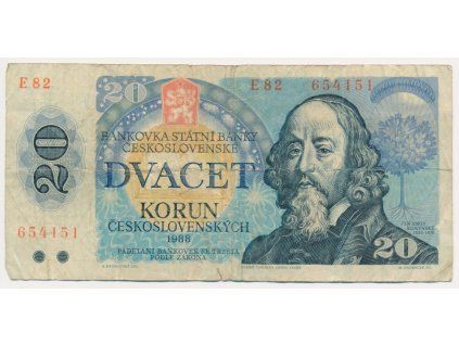 ČSSR, 20 Kčs, 1988, série E 82, neperforovaná, oběhový stav
