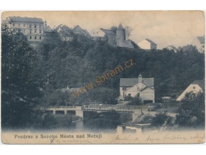 38 - Náchodsko, Nové Město nad Metují, pohled od řeky Metuje, cca 1908