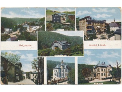 66 - Trutnovsko, Janské Lázně, 7 - mi záběr dominant města, (Elisen Villa....), cca 1925