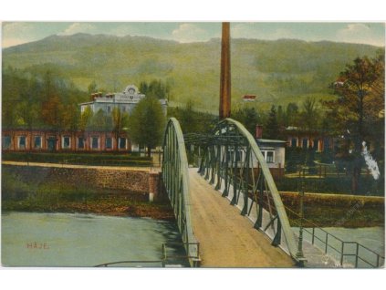 58 - Semilsko, Háje nad Jizerou, partie s mostem přes řeku, cca 1905...