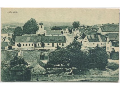 01 - Benešovsko, Postupice, celkový pohled na obec, cca 1920