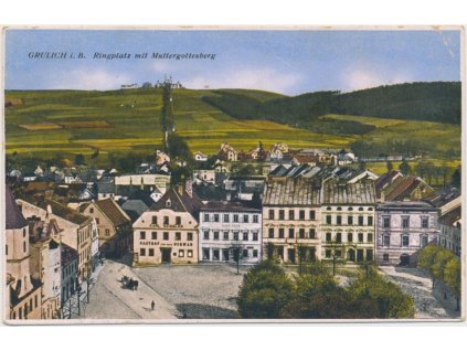 70 - Orlickoústecko, Grulich, Králíky, oživené náměstí, cca 1931