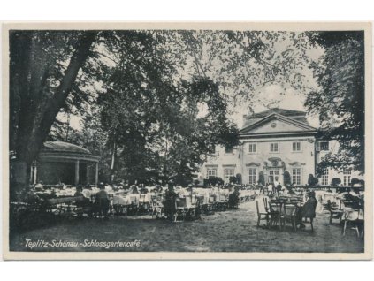 65 - Teplice, Zámecká zahradní kavárna, oživená partie, cca 1930